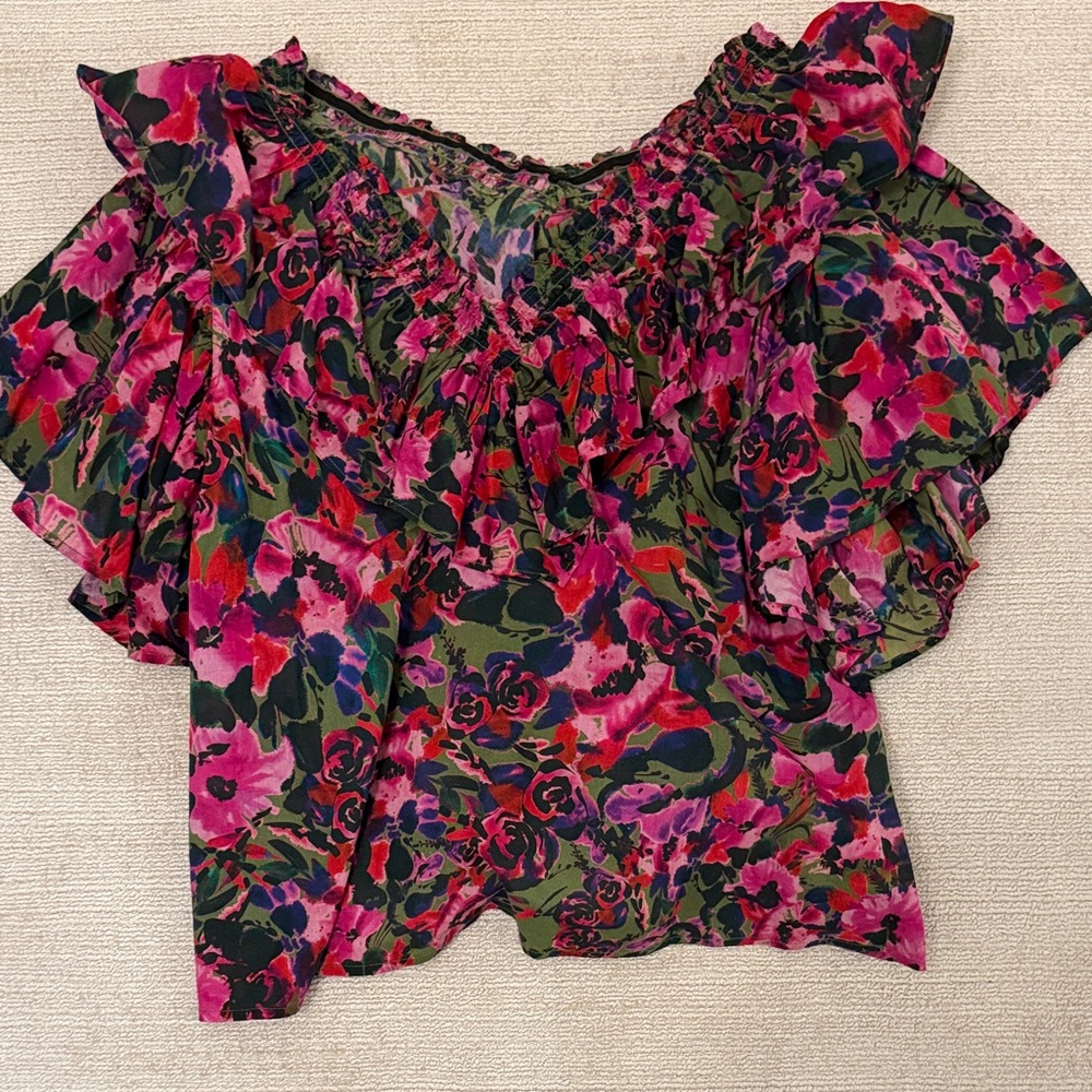 Something Navy Pink and Green Floral Blouse